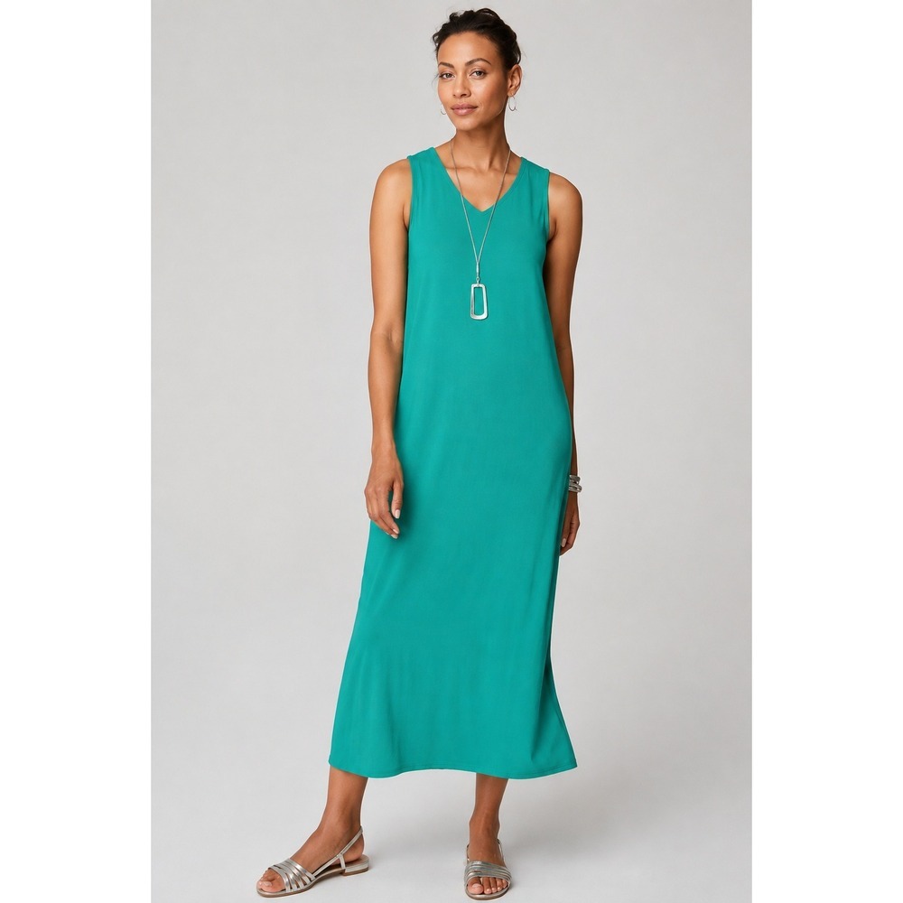 J Jill Wearever Cutout Back Maxi Dress Large Teal Green Coastal Minimal Resort